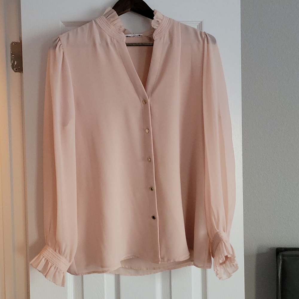 Blush Button Down Blouse With Ruffled Sleeves - image 1